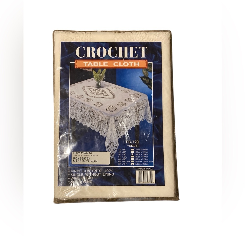 Crochet Vinyl Tablecloth Easy Care 60”x104” White